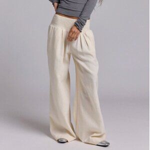 Kimchi Blue Caroline Smocked Wide Leg Linen-Blend Pant